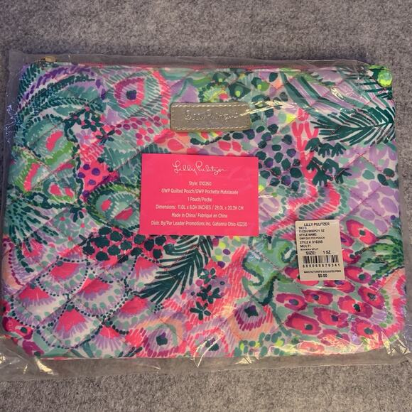 NWT Lilly Pulitzer Quilted Pouch in Banana Split Print GWP Bag Makeup Cosmetics - Picture 3 of 10